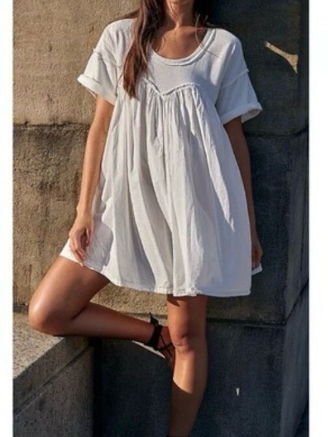 New With Tags!! Free People Women’s White Babydoll Dress - Relaxed Short Sleeve